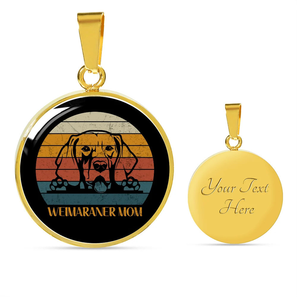 Weimaraner Dog Mom Personalized Engraved Gold Circle Necklace Custom Name Date